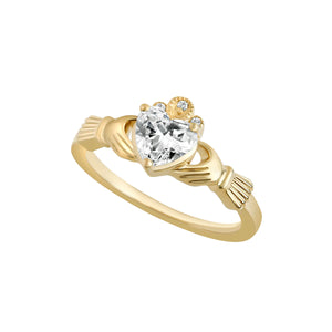 14k Gold 0.75ct Diamond Heart Claddagh Ring on a white background