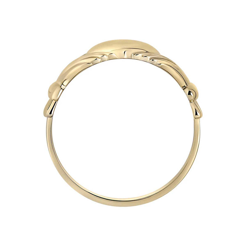 Large 14k Gold Mens Claddagh Ring side profile, shown against a plain white background.