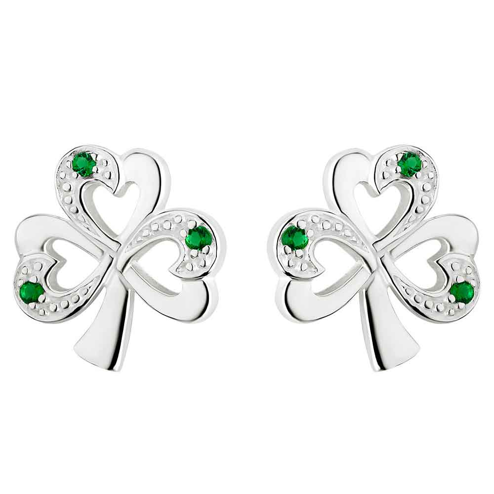 sterling silver shamrock green stone earrings