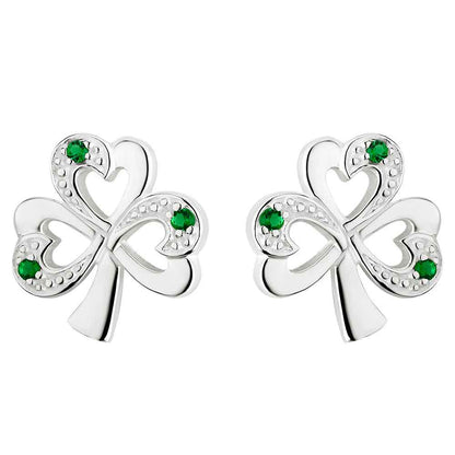 Sterling Silver Shamrock Green Stone Earrings