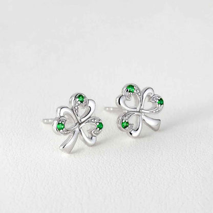 Sterling Silver Shamrock Green Stone Earrings on a white background