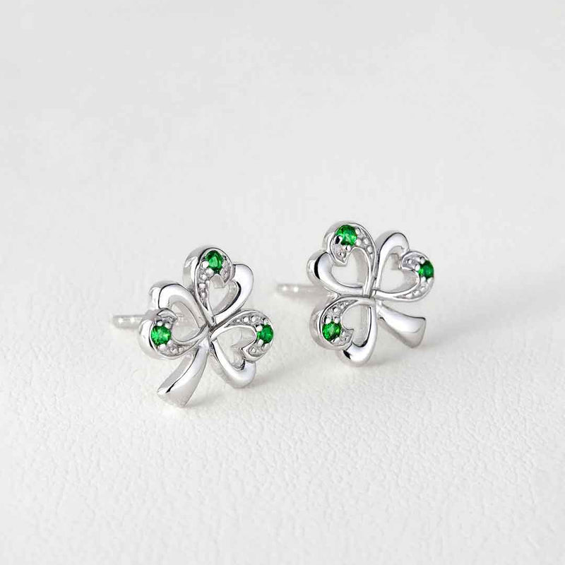Sterling Silver Shamrock Green Stone Earrings on a white background