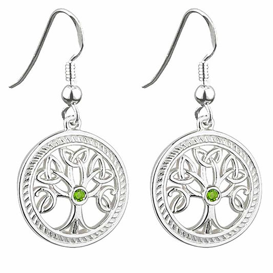 Irish Earrings | Sterling Silver Crystal Celtic Tree of Life Earrings