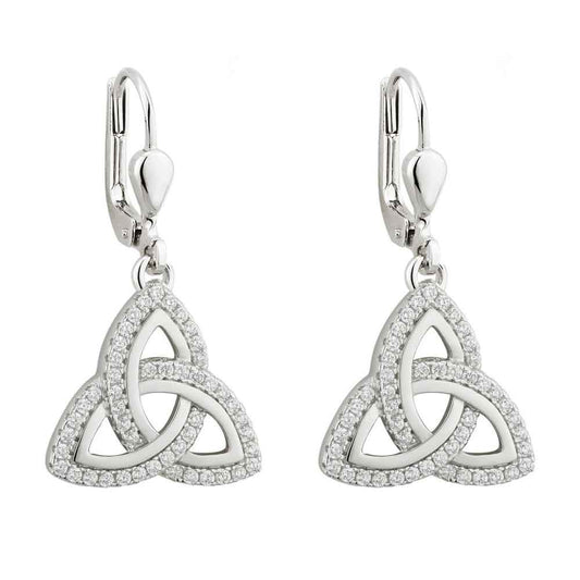 Trinity Knot Earrings - Sterling Silver Cublic Zirconia Drop Irish Earrings