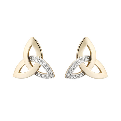 Irish Earrings | 14k Yellow Gold Stud Trinity Knot Diamond Earrings