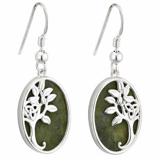 Irish Earrings | Sterling Silver Connemara Marble Celtic Tree of Life Green Earrings