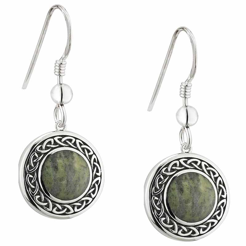 irish earrings | connemara marble sterling silver celtic knot drop earrings