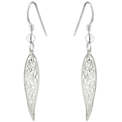 Celtic Earrings - Sterling Silver Long Irish Trinity Knot Drop Earrings