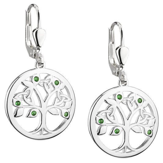 Irish Earrings | Sterling Silver Green Crystal Celtic Tree of Life Earrings