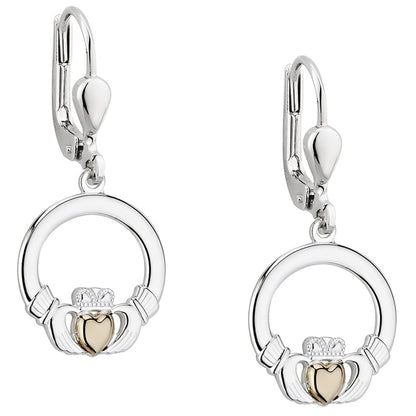 Irish Earrings | 10k Gold Heart Sterling Silver Claddagh Earrings