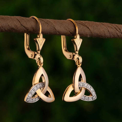 Irish Earrings | 14k Yellow Gold Stud Trinity Knot Diamond Earrings