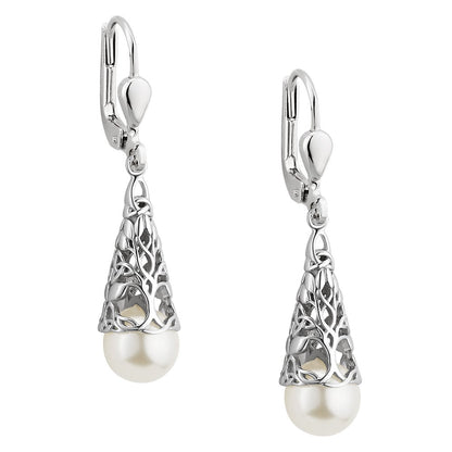 Irish Earrings | Sterling Silver Glass Pearl Trinity Knot Earrings
