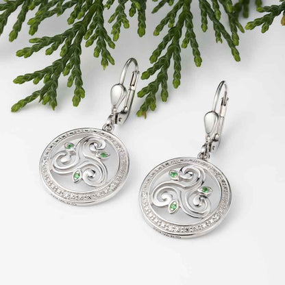 Irish Earrings | Sterling Silver Crystal Round Drop Celtic Spiral Triskele Earrings