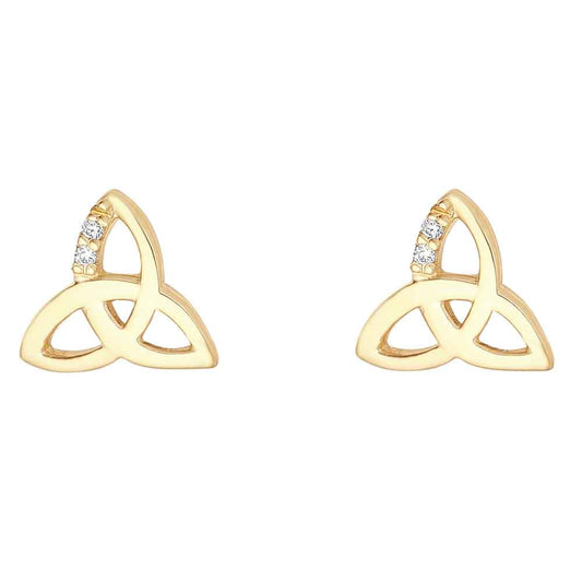 Irish Earrings | 10k Gold Crystal Trinity Knot Stud Earrings