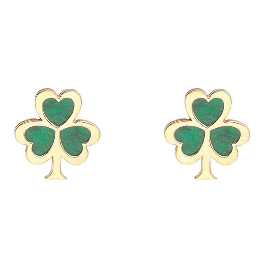 Irish Earrings | 10k Gold Malachite Shamrock Stud Earrings