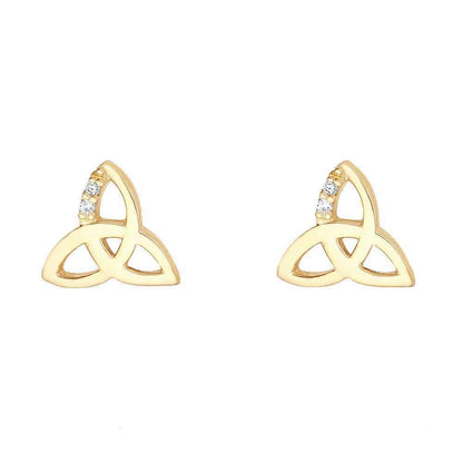 Irish Earrings | 9k Gold Cubic Zirconia Accent Stud Trinity Knot Earrings