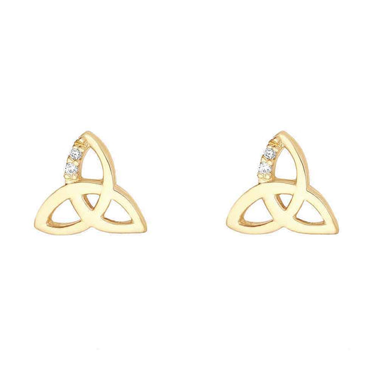 Irish Earrings | 9k Gold Cubic Zirconia Accent Stud Trinity Knot Earrings