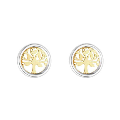 Irish Earrings | 10k Gold Small Circle Celtic Tree of Life Stud Earrings