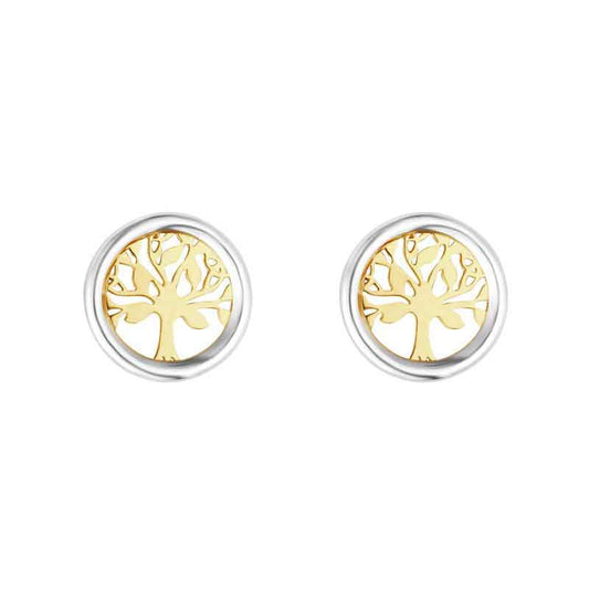 Irish Earrings | 10k Gold Small Circle Celtic Tree of Life Stud Earrings