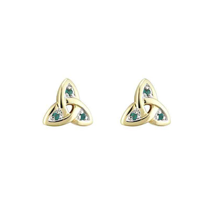 Irish Earrings | 9k Gold Green Agate Stud Trinity Knot Earrings