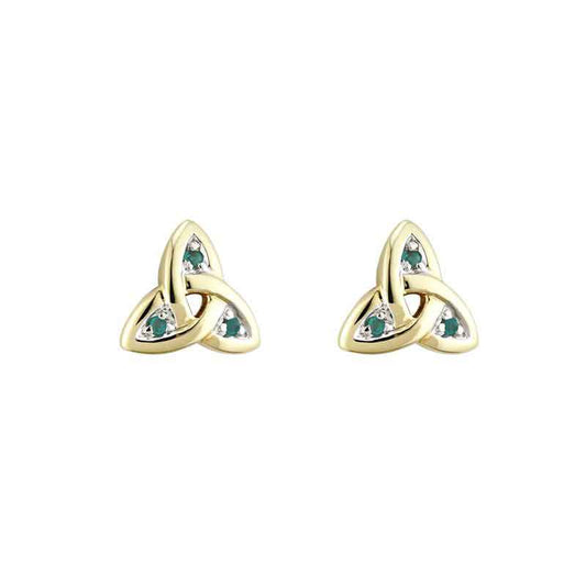 Irish Earrings | 9k Gold Green Agate Stud Trinity Knot Earrings