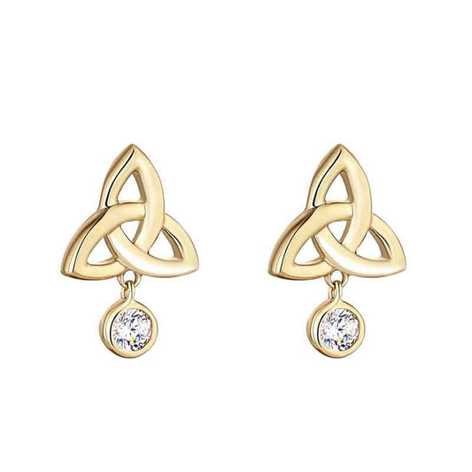 Irish Earrings | 9k Gold Cubic Zirconia Floating Stud Trinity Knot Earrings