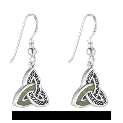 Irish Earrings | Sterling Silver Connemara Marble Accent Celtic Trinity Knot Earrings