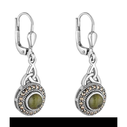Irish Earrings | Sterling Silver Drop Marcasite Celtic Trinity Knot Earrings