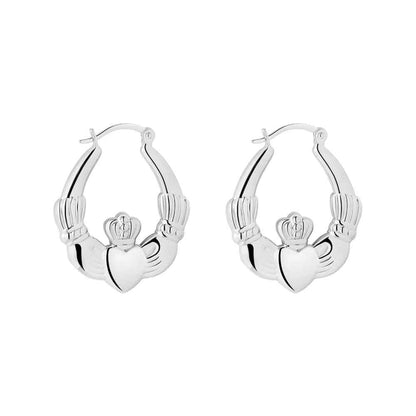 Irish Earrings | Sterling Silver Medium Hoop Claddagh Earrings
