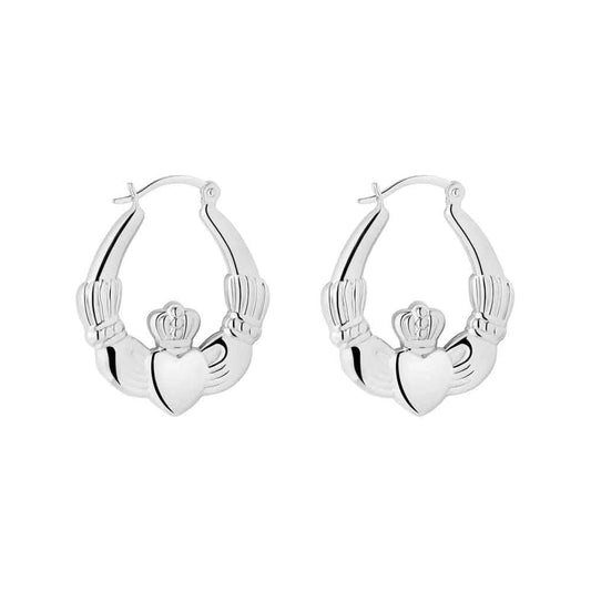 Irish Earrings | Sterling Silver Medium Hoop Claddagh Earrings