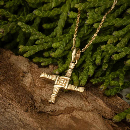 Irish Necklace | 14k Gold Double Sided St. Bridgets Cross Pendant