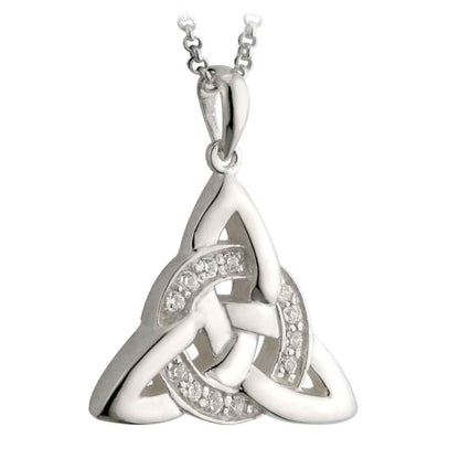 Celtic Pendant - Sterling Silver Celtic Trinity Knot Cubic Zirconia Pendant with Chain