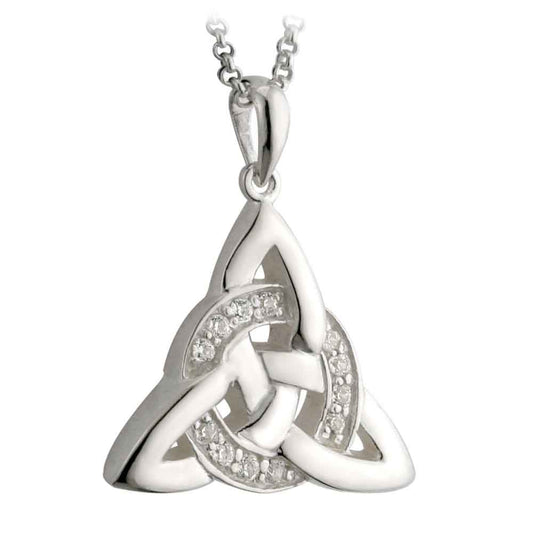 Celtic Pendant - Sterling Silver Celtic Trinity Knot Cubic Zirconia Pendant with Chain