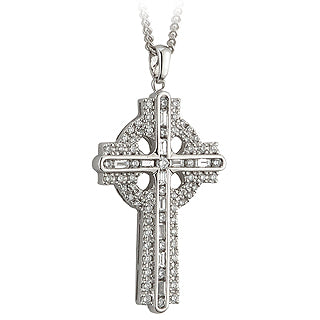 Irish Necklace l 14k White Gold Diamond Celtic Cross Pendant