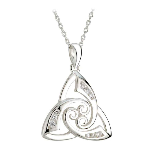 Celtic Pendant - Sterling Silver Cubic Zirconia Trinity Knot Twist Pendant with Chain