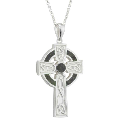 Irish Necklace - Sterling Silver Large Marble Cross Pendant