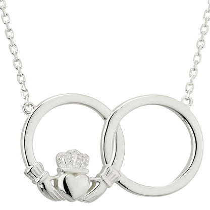 Irish Necklace - Sterling Silver Circle Claddagh Pendant