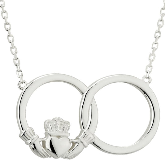 Irish Necklace - Sterling Silver Circle Claddagh Pendant