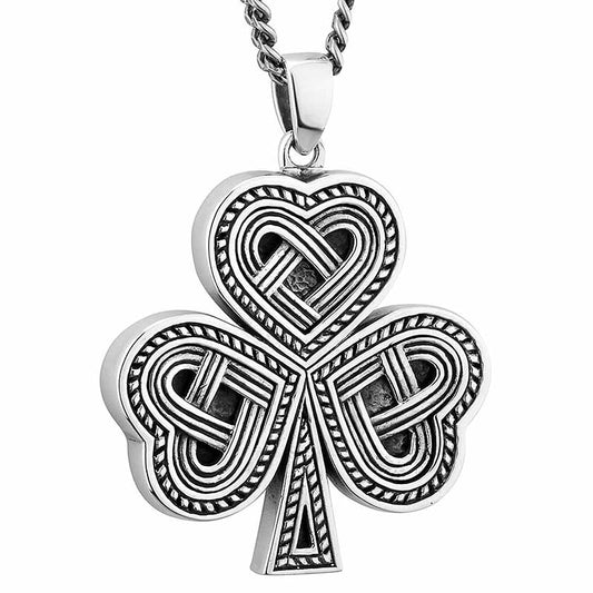 Mens Irish Jewelry | Sterling Silver Celtic Knot Shamrock Pendant