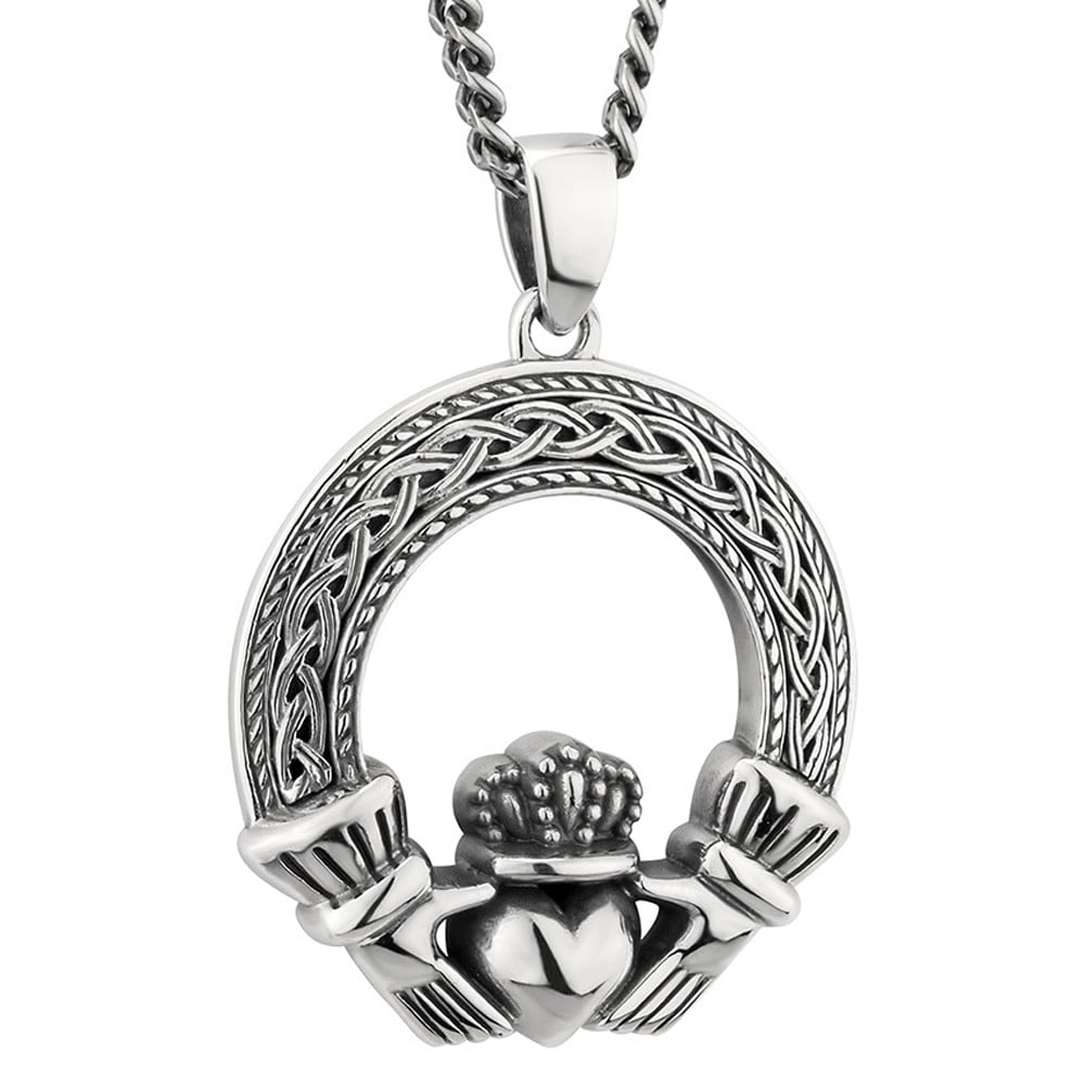 mens irish jewelry | sterling silver celtic claddagh pendant