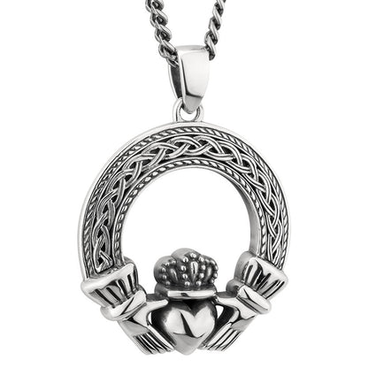 Mens Irish Jewelry | Sterling Silver Celtic Claddagh Pendant