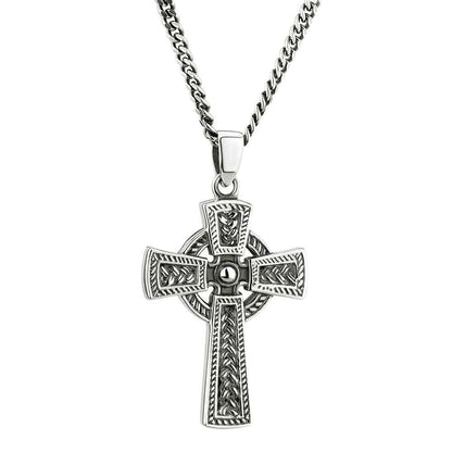 Irish Necklace | Mens Sterling Silver Oxidized Celtic Cross Pendant