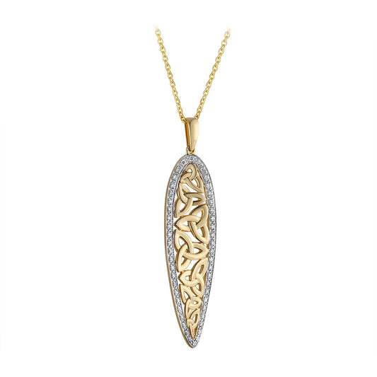 Irish Necklace | 14k Gold Diamond Celtic Trinity Knot Twist Pendant