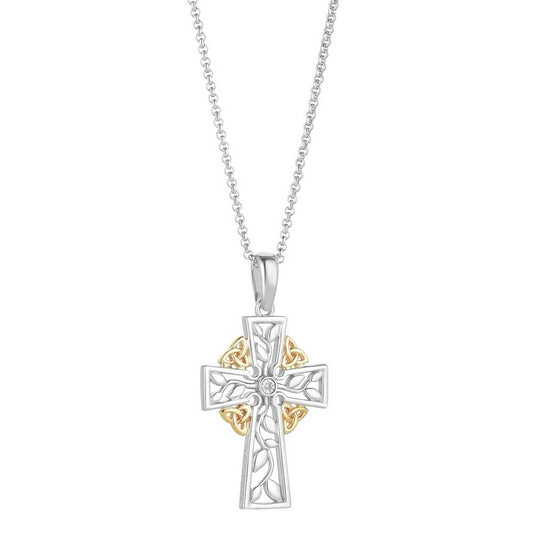 Irish Necklace | 10k Gold Trinity Knots Tree of Life Diamond Celtic Cross