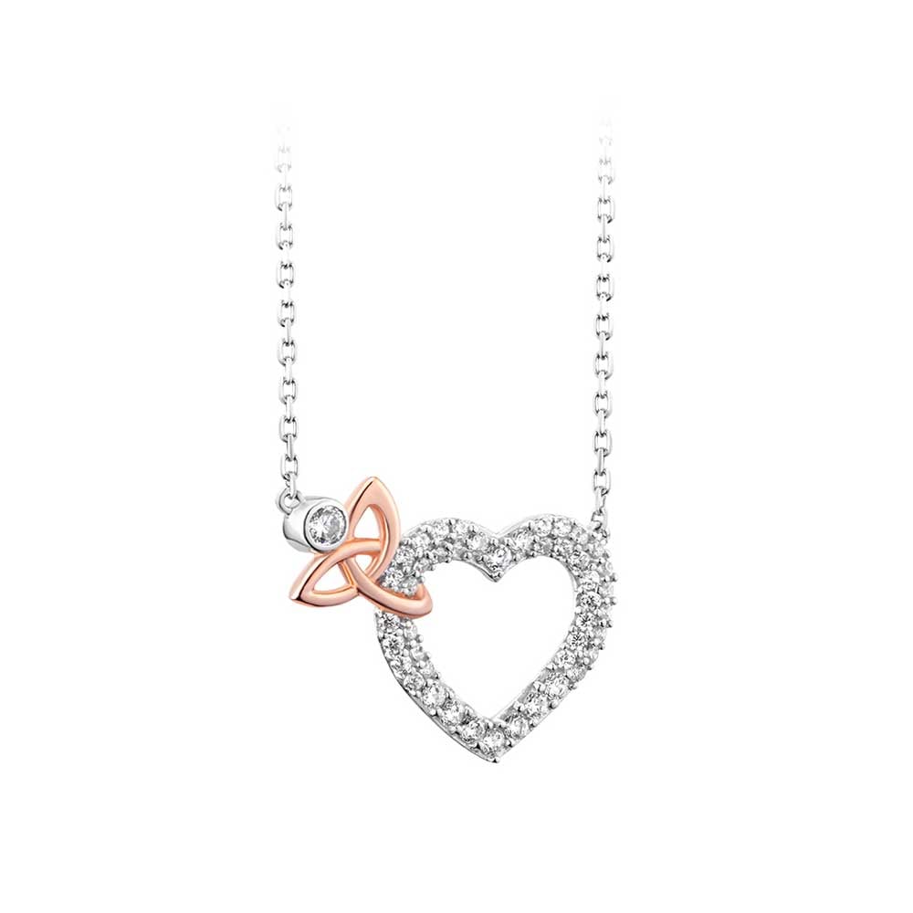 irish necklace | sterling silver rose gold plated trinity knot crystal heart pendant