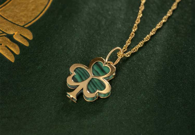 10k Gold Malachite Shamrock Necklace