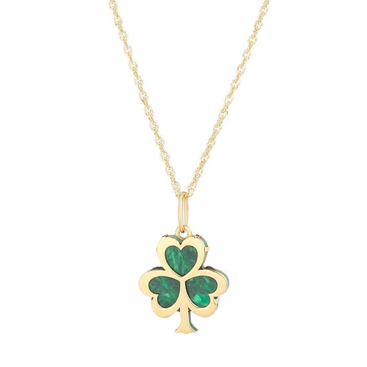 Irish Necklace | 10k Gold Malachite Shamrock Pendant