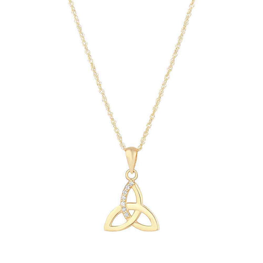 Irish Necklace | 9k Gold Cubic Zirconia Accent Trinity Knot Pendant