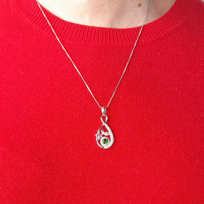Irish Necklace | Sterling Silver Green Crystal Ornate Celtic Trinity Knot Pendant
