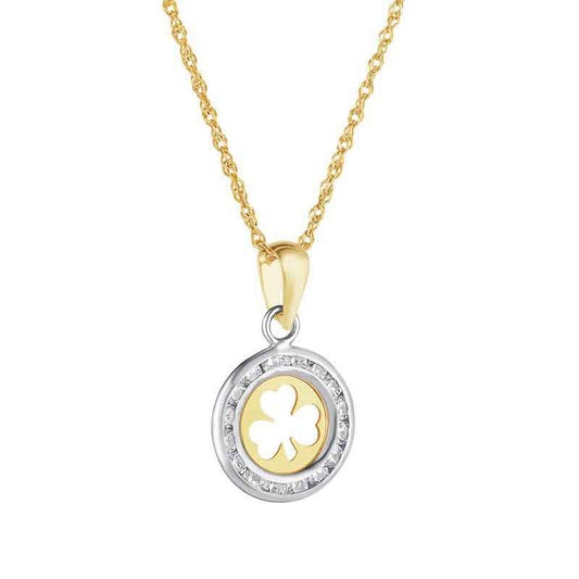 Irish Necklace | 10k Gold Small Circle Shamrock Pendant